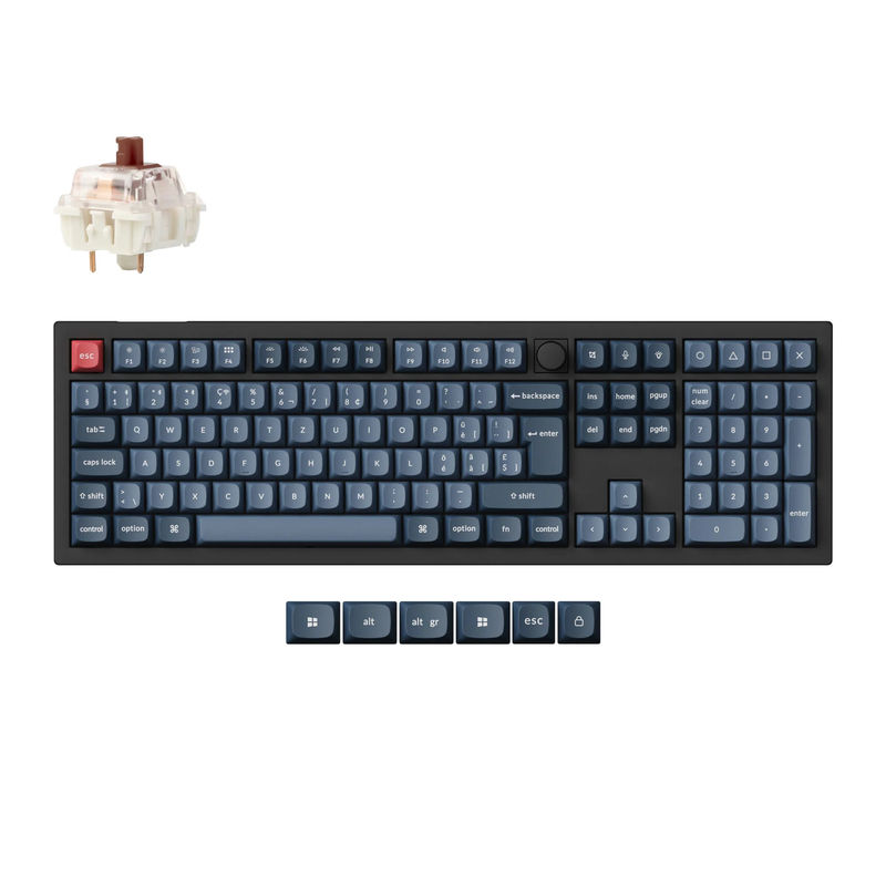 Keychron V6 Max QMK Wireless Custom Mechanical Keyboard ISO Layout Collection - Type:Fully Assembled Knob (Carbon Black) - Layout Version:Swiss-ISO - Switches:Gateron Jupiter Brown