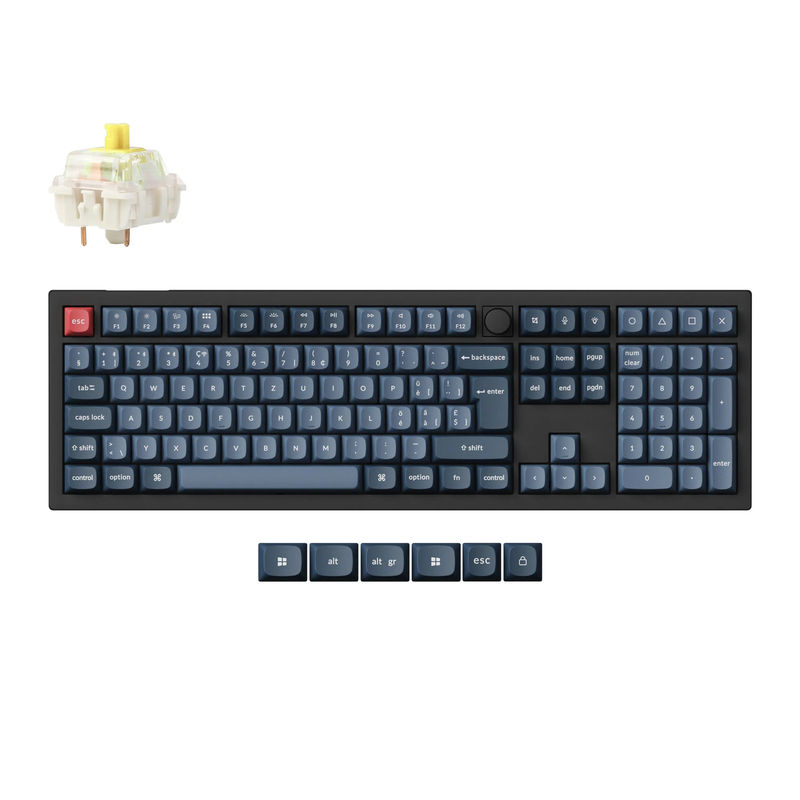 Keychron V6 Max QMK Wireless Custom Mechanical Keyboard ISO Layout Collection - Type:Fully Assembled Knob (Carbon Black) - Layout Version:Swiss-ISO - Switches:Gateron Jupiter Banana