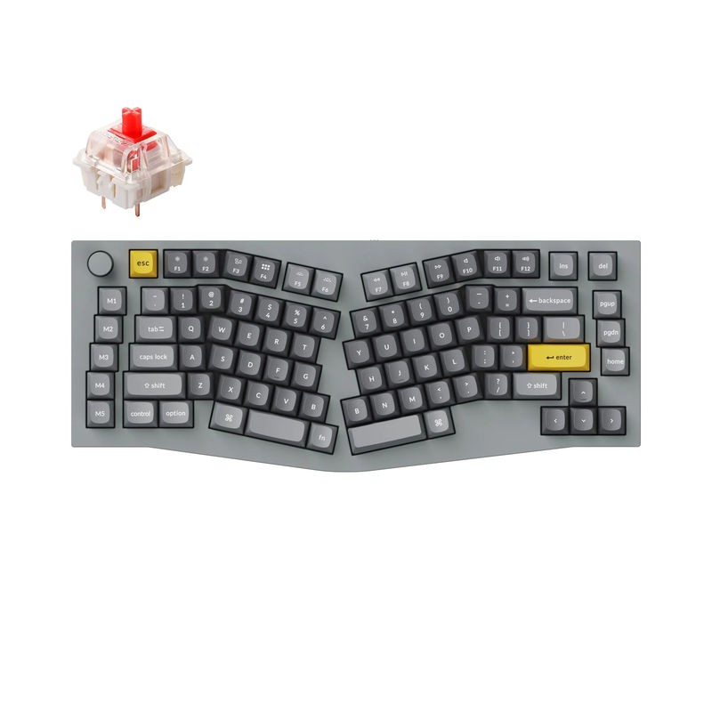 Keychron Q10 (Alice Layout) QMK Custom Mechanical Keyboard - Type:Fully Assembled Knob - Color:Silver Grey - B - Switches:Gateron G Pro Red