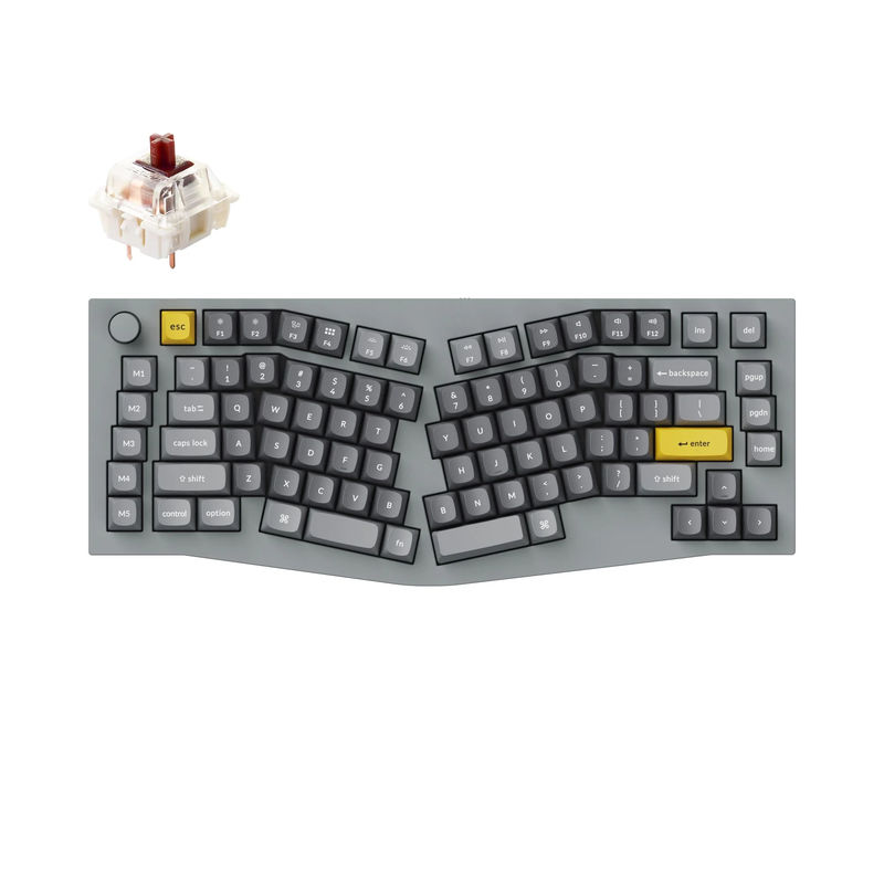 Keychron Q10 (Alice Layout) QMK Custom Mechanical Keyboard - Type:Fully Assembled Knob - Color:Silver Grey - B - Switches:Gateron G Pro Brown