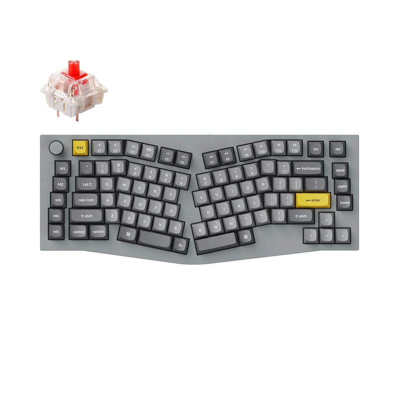 Keychron Q10 (Alice Layout) QMK Custom Mechanical Keyboard - Type:Fully Assembled Knob - Color:Silver Grey - A - Switches:Gateron G Pro Red