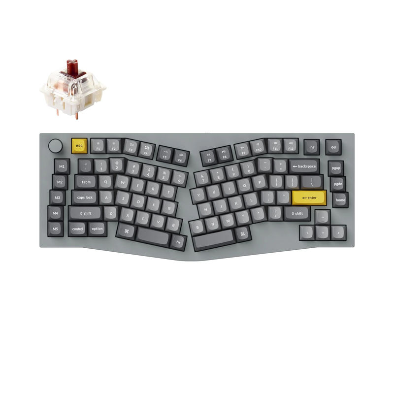 Keychron Q10 (Alice Layout) QMK Custom Mechanical Keyboard - Type:Fully Assembled Knob - Color:Silver Grey - A - Switches:Gateron G Pro Brown
