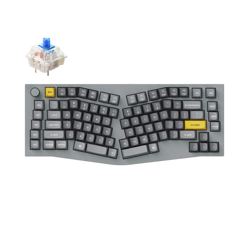 Keychron Q10 (Alice Layout) QMK Custom Mechanical Keyboard - Type:Fully Assembled Knob - Color:Silver Grey - B - Switches:Gateron G Pro Blue