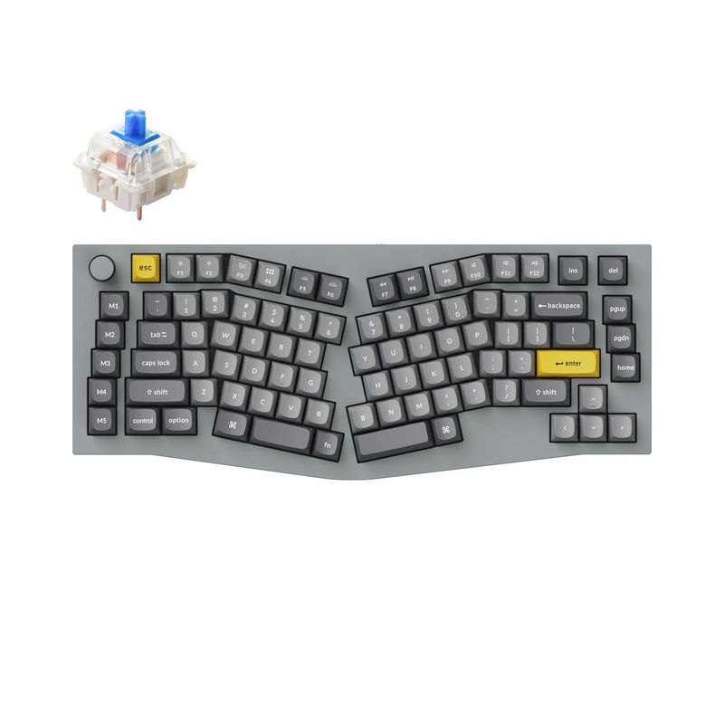 Keychron Q10 (Alice Layout) QMK Custom Mechanical Keyboard - Type:Fully Assembled Knob - Color:Silver Grey - A - Switches:Gateron G Pro Blue
