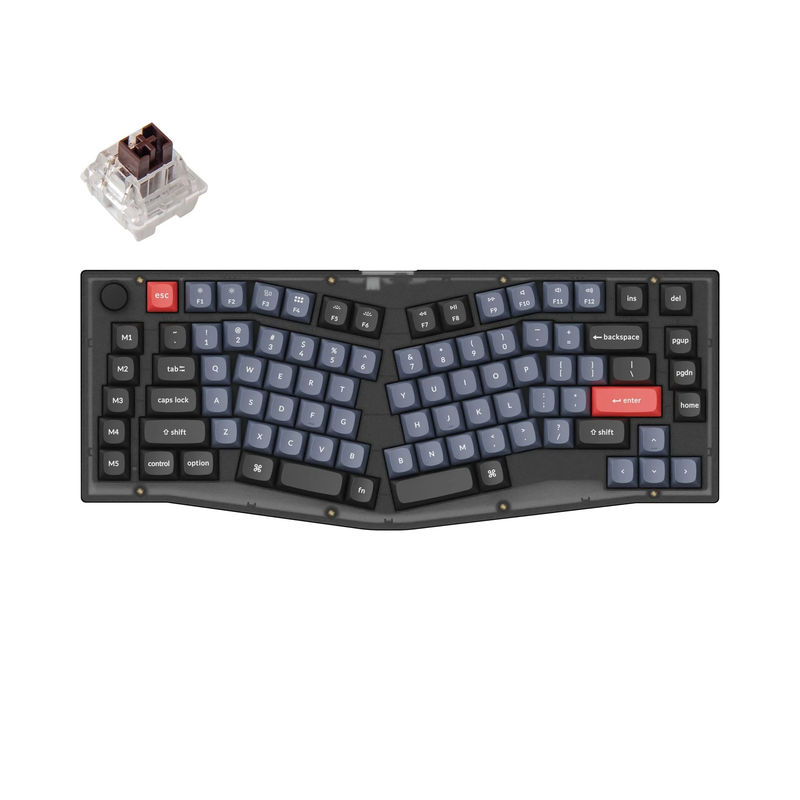 Keychron V10 (Alice Layout) QMK Custom Mechanical Keyboard - Type:Fully Assembled Knob - Color:Frosted Black (Translucent) - Switches:Keychron K Pro Brown