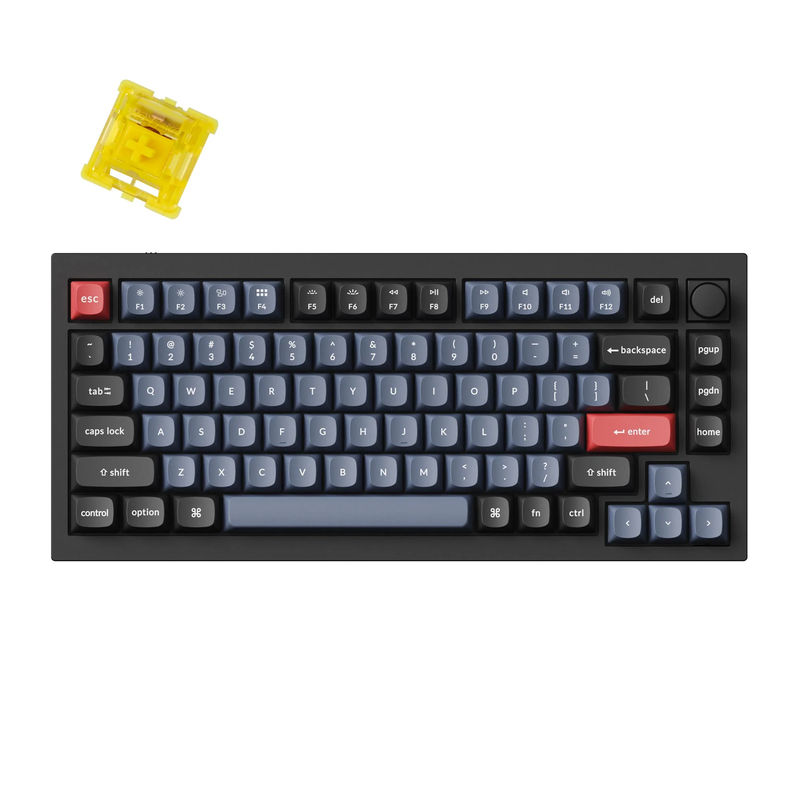 Keychron Q1 QMK Custom Mechanical Keyboard - Version 1 - Type:Fully Assembled Knob - Color:Carbon Black - Switches:Gateron Phantom Yellow