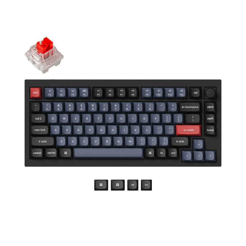Keychron Q1 QMK Custom Mechanical Keyboard - Version 1 - Type:Fully Assembled Knob - Color:Carbon Black - Switches:Keychron K Pro Red