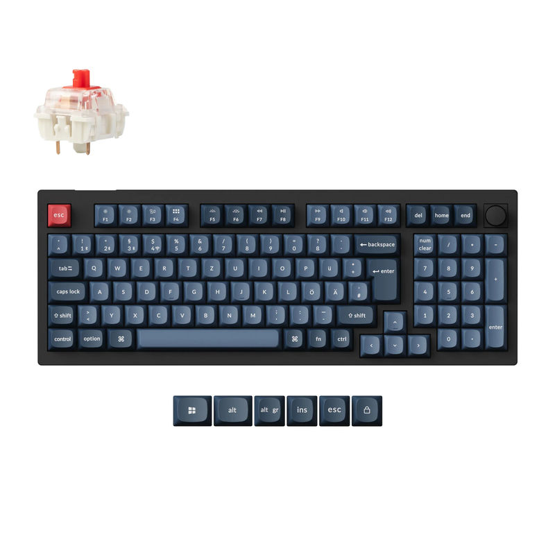 Keychron V5 Max QMK Wireless Custom Mechanical Keyboard ISO Layout Collection - Type:Fully Assembled Knob (Carbon Black) - Layout Version:DE-ISO - Switches:Gateron Jupiter Red