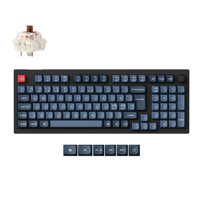 Keychron V5 Max QMK Wireless Custom Mechanical Keyboard ISO Layout Collection - Type:Fully Assembled Knob (Carbon Black) - Layout Version:Nordic-ISO - Switches:Gateron Jupiter Brown