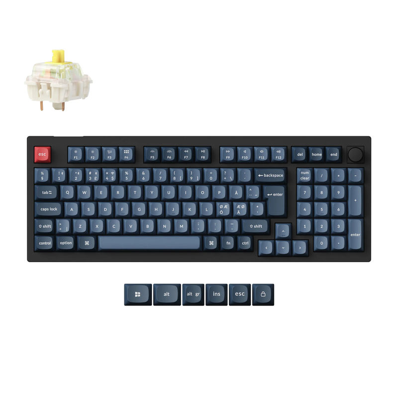 Keychron V5 Max QMK Wireless Custom Mechanical Keyboard ISO Layout Collection - Type:Fully Assembled Knob (Carbon Black) - Layout Version:Nordic-ISO - Switches:Gateron Jupiter Banana