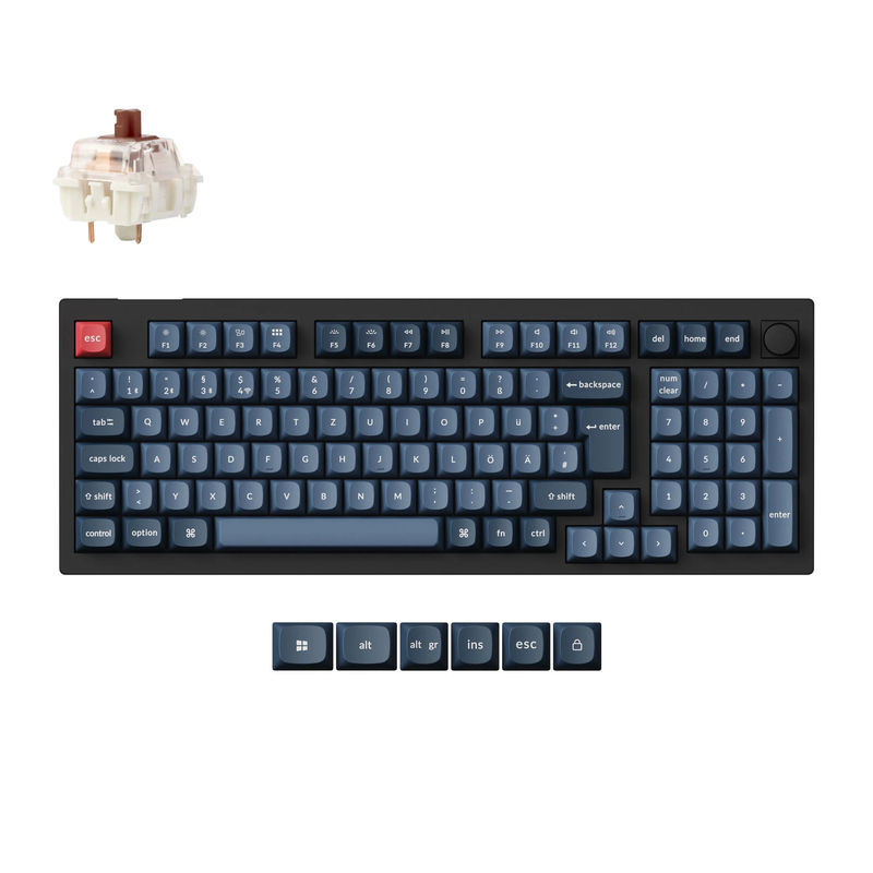 Keychron V5 Max QMK Wireless Custom Mechanical Keyboard ISO Layout Collection - Type:Fully Assembled Knob (Carbon Black) - Layout Version:DE-ISO - Switches:Gateron Jupiter Brown