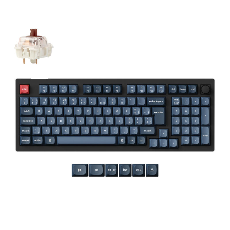 Keychron V5 Max QMK Wireless Custom Mechanical Keyboard ISO Layout Collection - Type:Fully Assembled Knob (Carbon Black) - Layout Version:Swiss-ISO - Switches:Gateron Jupiter Brown