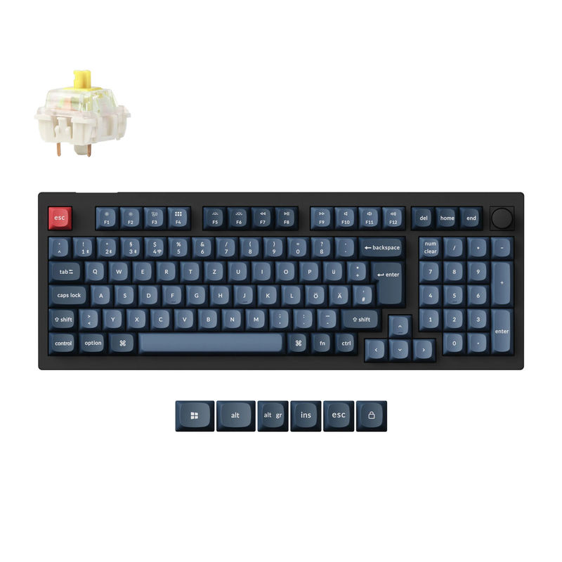 Keychron V5 Max QMK Wireless Custom Mechanical Keyboard ISO Layout Collection - Type:Fully Assembled Knob (Carbon Black) - Layout Version:DE-ISO - Switches:Gateron Jupiter Banana