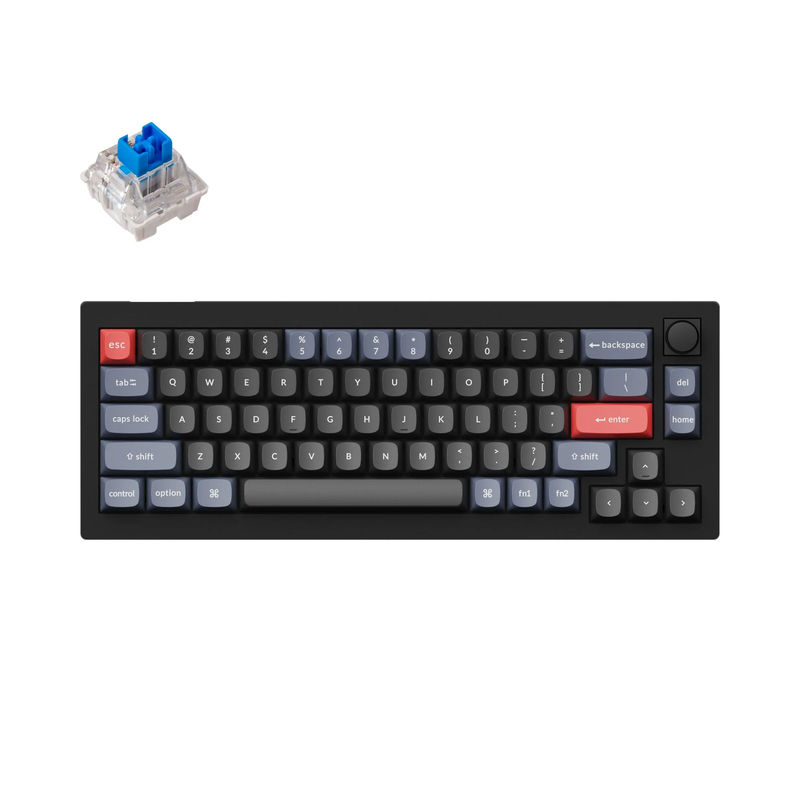 Keychron V2 QMK Custom Mechanical Keyboard - Type:Fully Assembled Knob - Color:Carbon Black (Non-transparent) - Switches:Keychron K Pro Blue