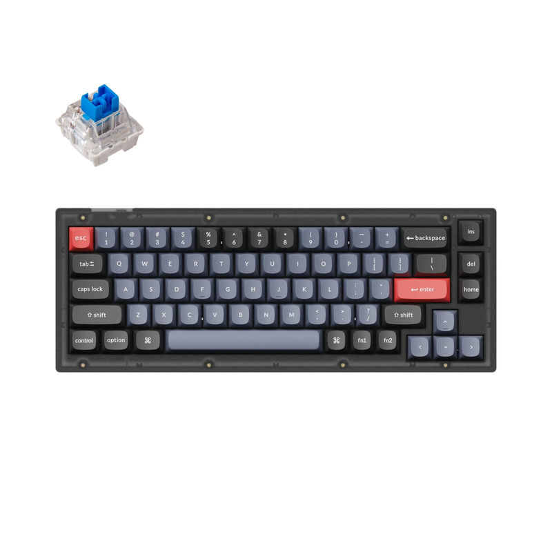 Keychron V2 QMK Custom Mechanical Keyboard - Type:Fully Assembled - Color:Frosted Black (Translucent) - Switches:Keychron K Pro Blue