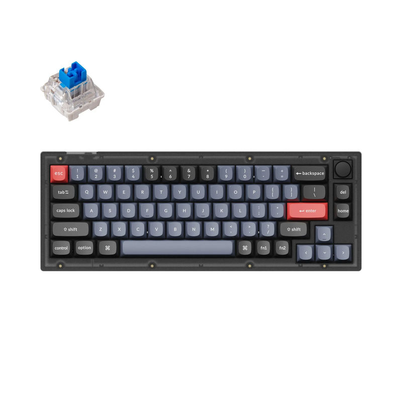 Keychron V2 QMK Custom Mechanical Keyboard - Type:Fully Assembled Knob - Color:Frosted Black (Translucent) - Switches:Keychron K Pro Blue