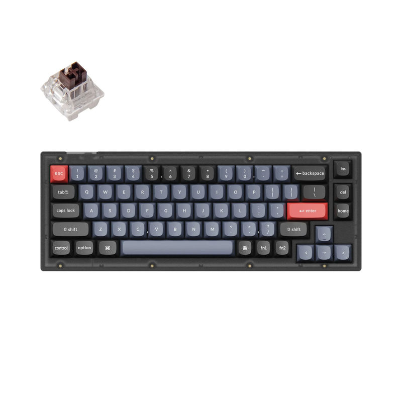 Keychron V2 QMK Custom Mechanical Keyboard - Type:Fully Assembled - Color:Frosted Black (Translucent) - Switches:Keychron K Pro Brown