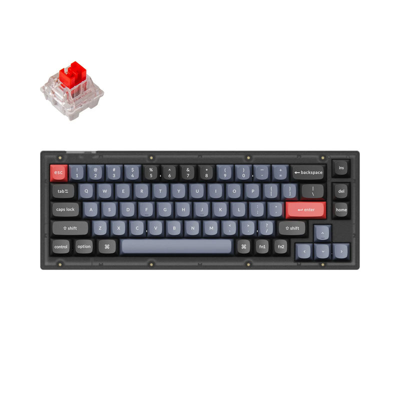 Keychron V2 QMK Custom Mechanical Keyboard - Type:Fully Assembled - Color:Frosted Black (Translucent) - Switches:Keychron K Pro Red