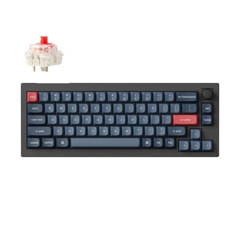 Keychron V2 Max QMK/VIA Wireless Custom Mechanical Keyboard - Type:Fully Assembled Knob - Color:Carbon Black - Switches:Gateron Jupiter Red