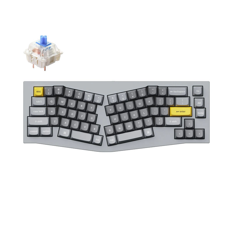 Keychron Q8 (Alice Layout) QMK Custom Mechanical Keyboard - Type:Fully Assembled - Color:Silver Grey - B - Switches:Gateron G Pro Blue