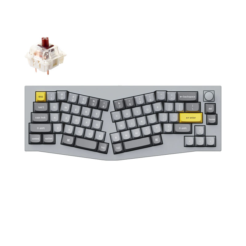 Keychron Q8 (Alice Layout) QMK Custom Mechanical Keyboard - Type:Fully Assembled Knob - Color:Silver Grey - A - Switches:Gateron G Pro Brown