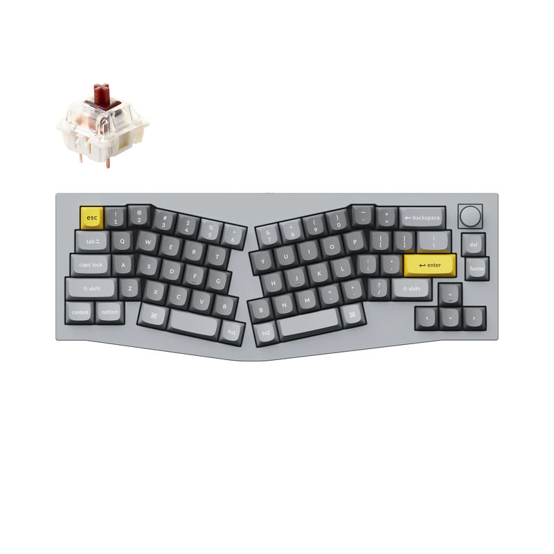 Keychron Q8 (Alice Layout) QMK Custom Mechanical Keyboard - Type:Fully Assembled Knob - Color:Silver Grey - B - Switches:Gateron G Pro Brown