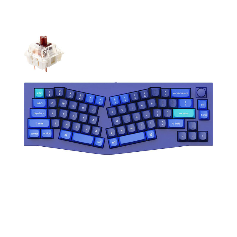 Keychron Q8 (Alice Layout) QMK Custom Mechanical Keyboard - Type:Fully Assembled Knob - Color:Navy Blue - B - Switches:Gateron G Pro Brown