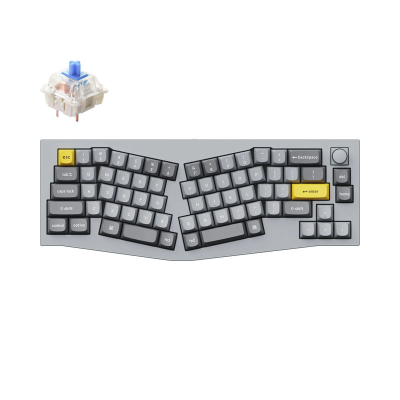 Keychron Q8 (Alice Layout) QMK Custom Mechanical Keyboard - Type:Fully Assembled Knob - Color:Silver Grey - A - Switches:Gateron G Pro Blue