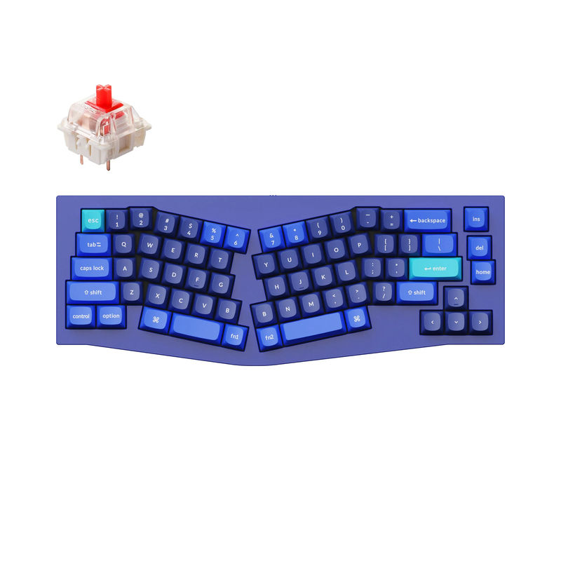Keychron Q8 (Alice Layout) QMK Custom Mechanical Keyboard - Type:Fully Assembled - Color:Navy Blue - B - Switches:Gateron G Pro Red