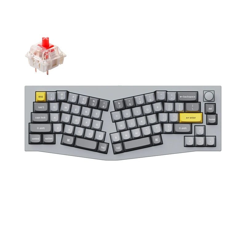 Keychron Q8 (Alice Layout) QMK Custom Mechanical Keyboard - Type:Fully Assembled Knob - Color:Silver Grey - A - Switches:Gateron G Pro Red