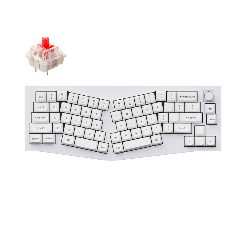 Keychron Q8 (Alice Layout) QMK Custom Mechanical Keyboard - Type:Fully Assembled Knob - Color:Shell White - Switches:Gateron G Pro Red