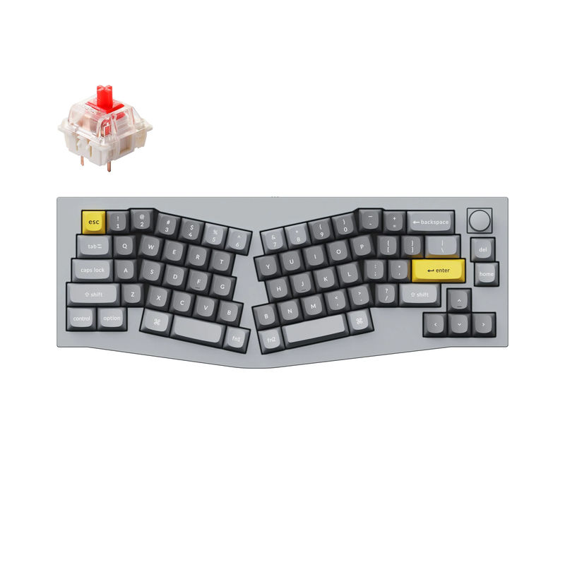 Keychron Q8 (Alice Layout) QMK Custom Mechanical Keyboard - Type:Fully Assembled Knob - Color:Silver Grey - B - Switches:Gateron G Pro Red
