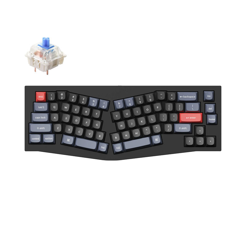 Keychron Q8 (Alice Layout) QMK Custom Mechanical Keyboard - Type:Fully Assembled - Color:Carbon Black - B - Switches:Gateron G Pro Blue