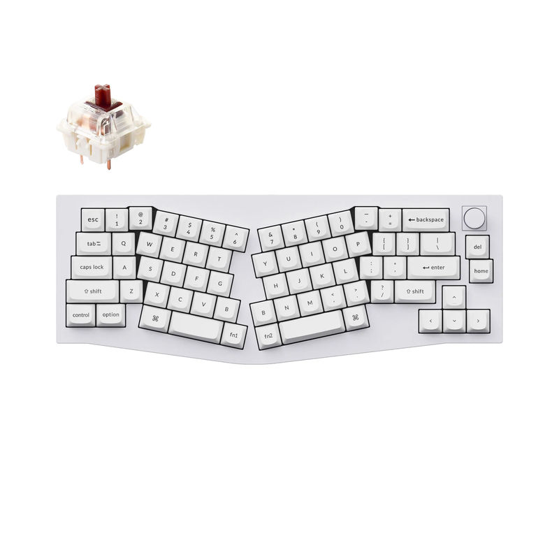 Keychron Q8 (Alice Layout) QMK Custom Mechanical Keyboard - Type:Fully Assembled Knob - Color:Shell White - Switches:Gateron G Pro Brown