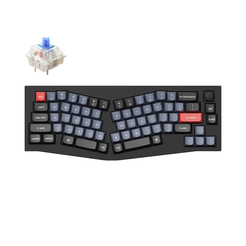 Keychron Q8 (Alice Layout) QMK Custom Mechanical Keyboard - Type:Fully Assembled Knob - Color:Carbon Black - A - Switches:Gateron G Pro Blue