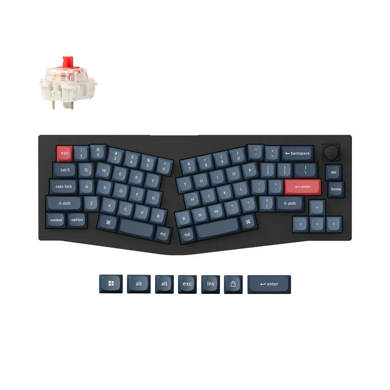 Keychron V8 Max (Alice Layout) QMK Custom Mechanical Keyboard - Type:Fully Assembled Knob - Color:Carbon Black - Switches:Gateron Jupiter Red