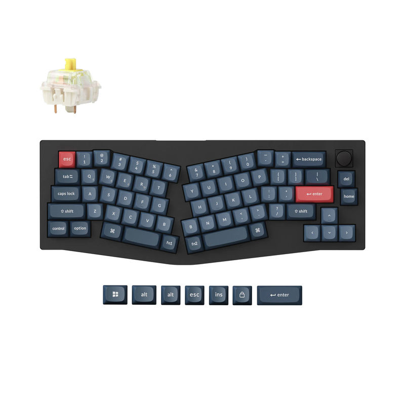 Keychron V8 Max (Alice Layout) QMK Custom Mechanical Keyboard - Type:Fully Assembled Knob - Color:Carbon Black - Switches:Gateron Jupiter Banana