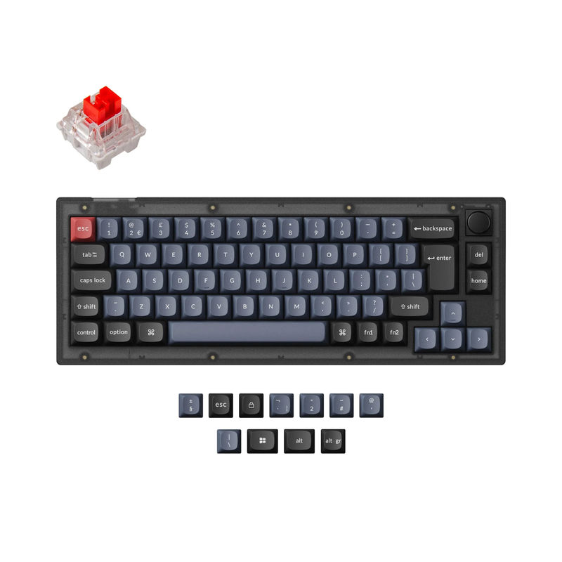 Keychron V2 QMK Custom Mechanical Keyboard ISO Layout Collection - Type:Fully Assembled Knob (Frosted Black)-PBT Keycaps - Layout Version:UK-ISO - Switches:Keychron K Pro Red