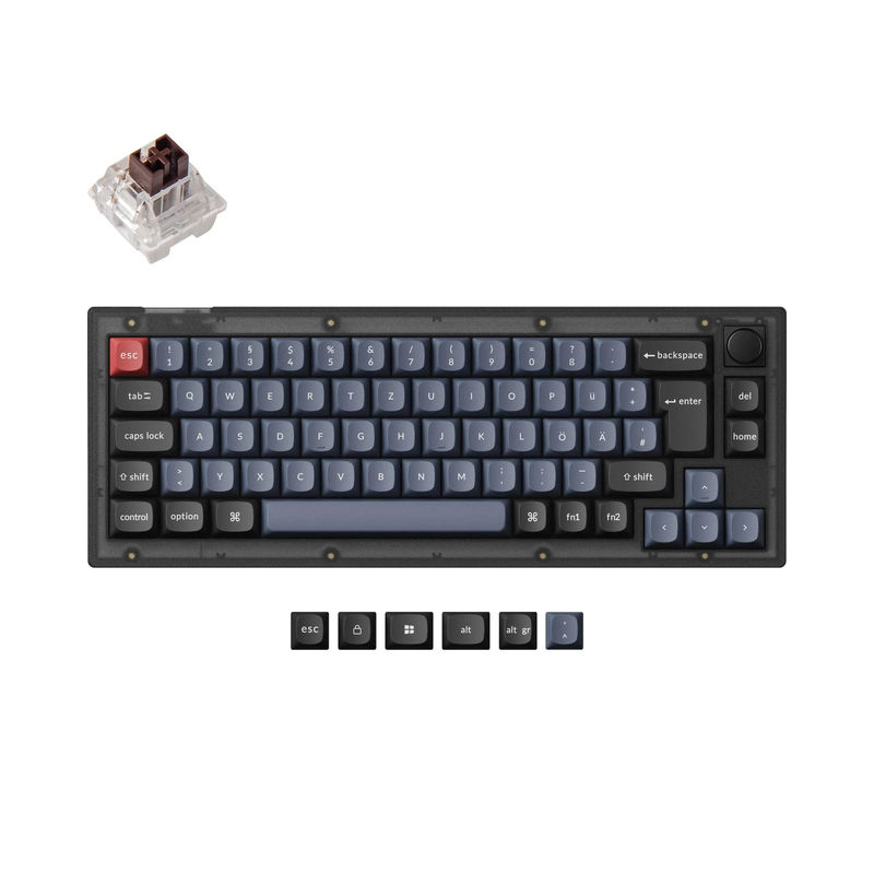 Keychron V2 QMK Custom Mechanical Keyboard ISO Layout Collection - Type:Fully Assembled Knob (Frosted Black)-PBT Keycaps - Layout Version:DE-ISO - Switches:Keychron K Pro Brown