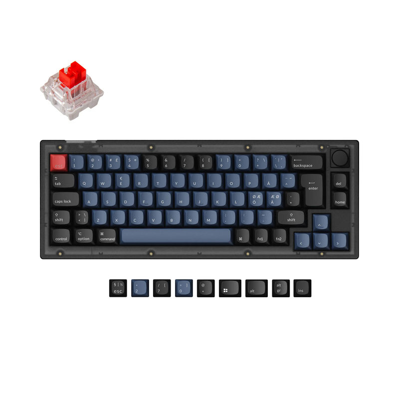 Keychron V2 QMK Custom Mechanical Keyboard ISO Layout Collection - Type:Fully Assembled Knob (Frosted Black)-ABS Keycaps - Layout Version:Nordic-ISO - Switches:Keychron K Pro Red