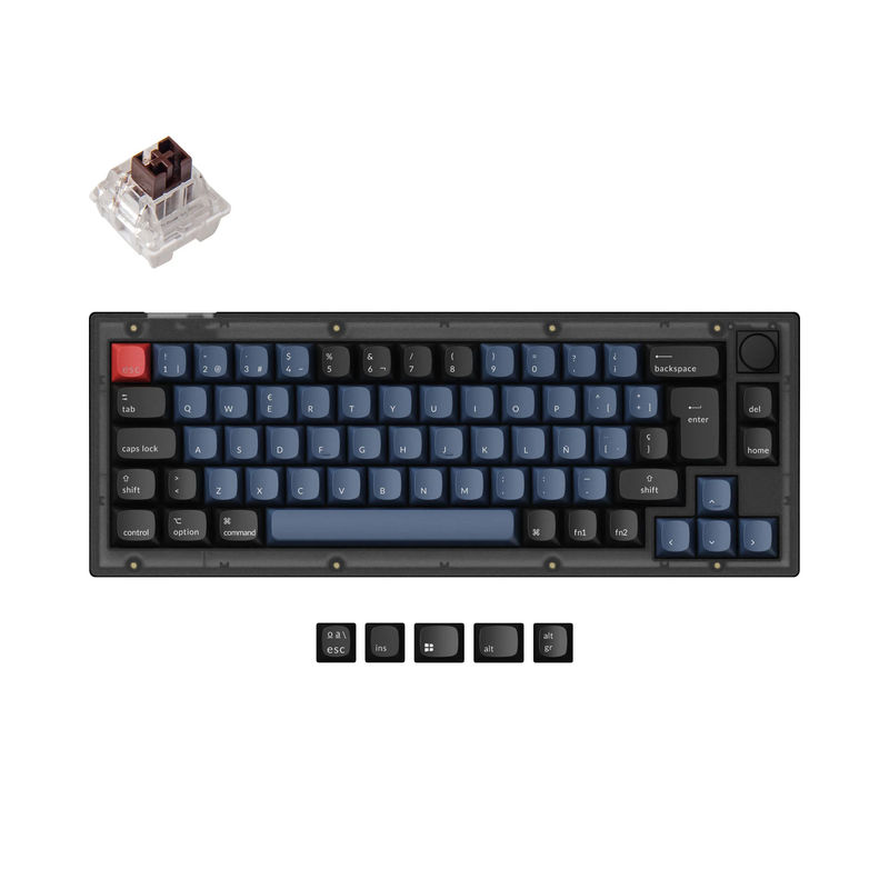 Keychron V2 QMK Custom Mechanical Keyboard ISO Layout Collection - Type:Fully Assembled Knob (Frosted Black)-ABS Keycaps - Layout Version:ES-ISO - Switches:Keychron K Pro Brown