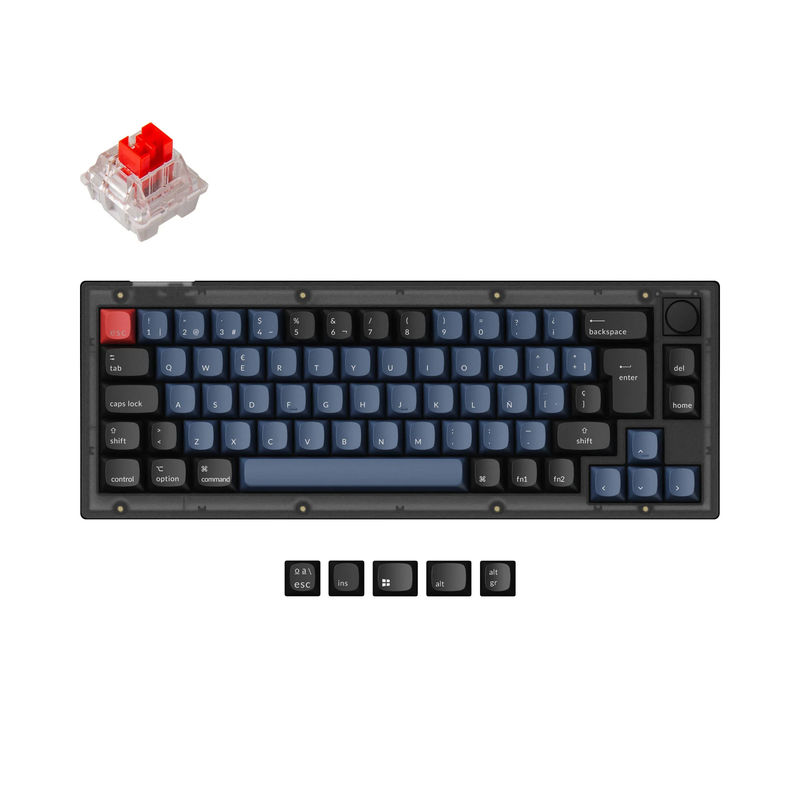 Keychron V2 QMK Custom Mechanical Keyboard ISO Layout Collection - Type:Fully Assembled Knob (Frosted Black)-ABS Keycaps - Layout Version:ES-ISO - Switches:Keychron K Pro Red