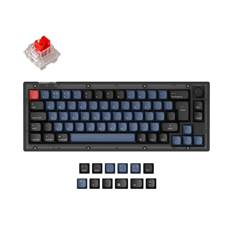 Keychron V2 QMK Custom Mechanical Keyboard ISO Layout Collection - Type:Fully Assembled Knob (Frosted Black)-ABS Keycaps - Layout Version:UK-ISO - Switches:Keychron K Pro Red