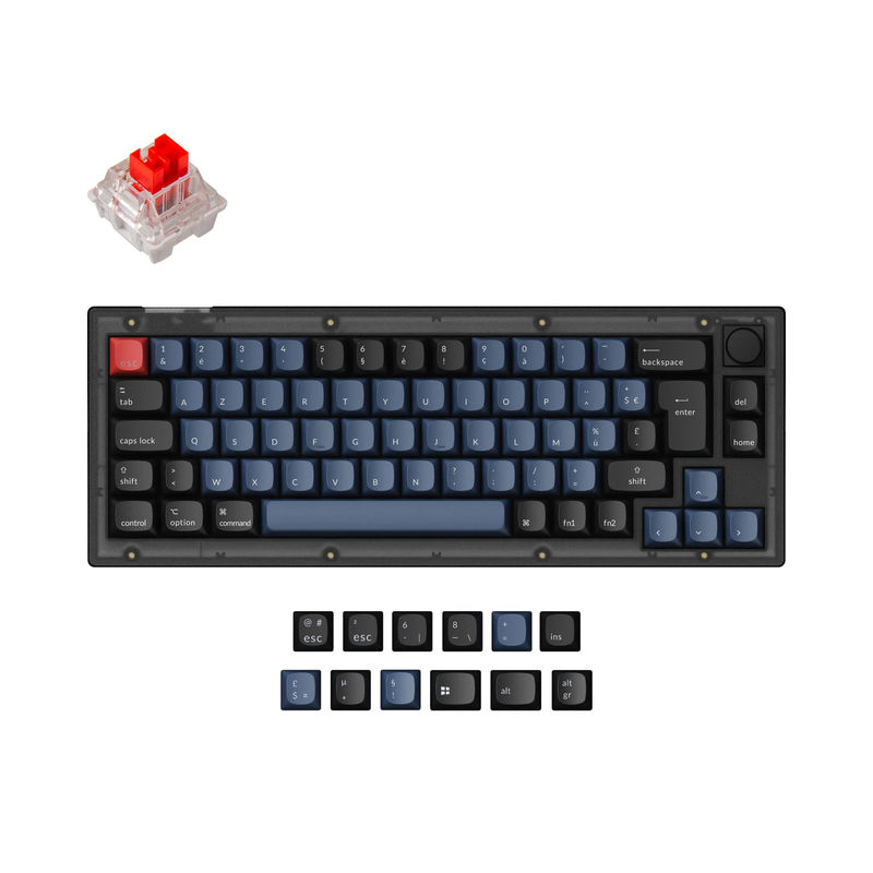 Keychron V2 QMK Custom Mechanical Keyboard ISO Layout Collection - Type:Fully Assembled Knob (Frosted Black)-ABS Keycaps - Layout Version:FR-ISO - Switches:Keychron K Pro Red