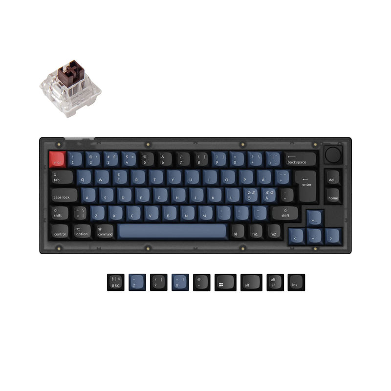 Keychron V2 QMK Custom Mechanical Keyboard ISO Layout Collection - Type:Fully Assembled Knob (Frosted Black)-ABS Keycaps - Layout Version:Nordic-ISO - Switches:Keychron K Pro Brown