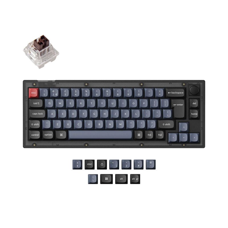 Keychron V2 QMK Custom Mechanical Keyboard ISO Layout Collection - Type:Fully Assembled Knob (Frosted Black)-PBT Keycaps - Layout Version:UK-ISO - Switches:Keychron K Pro Brown