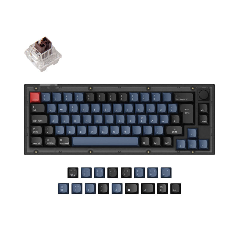 Keychron V2 QMK Custom Mechanical Keyboard ISO Layout Collection - Type:Fully Assembled Knob (Frosted Black)-ABS Keycaps - Layout Version:DE-ISO - Switches:Keychron K Pro Brown