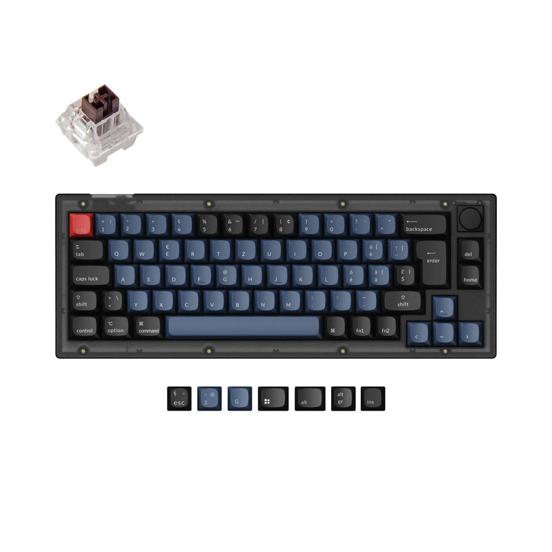 Keychron V2 QMK Custom Mechanical Keyboard ISO Layout Collection - Type:Fully Assembled Knob (Frosted Black)-ABS Keycaps - Layout Version:Swiss-ISO - Switches:Keychron K Pro Brown