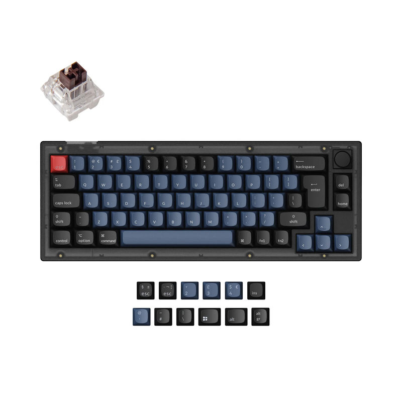 Keychron V2 QMK Custom Mechanical Keyboard ISO Layout Collection - Type:Fully Assembled Knob (Frosted Black)-ABS Keycaps - Layout Version:UK-ISO - Switches:Keychron K Pro Brown