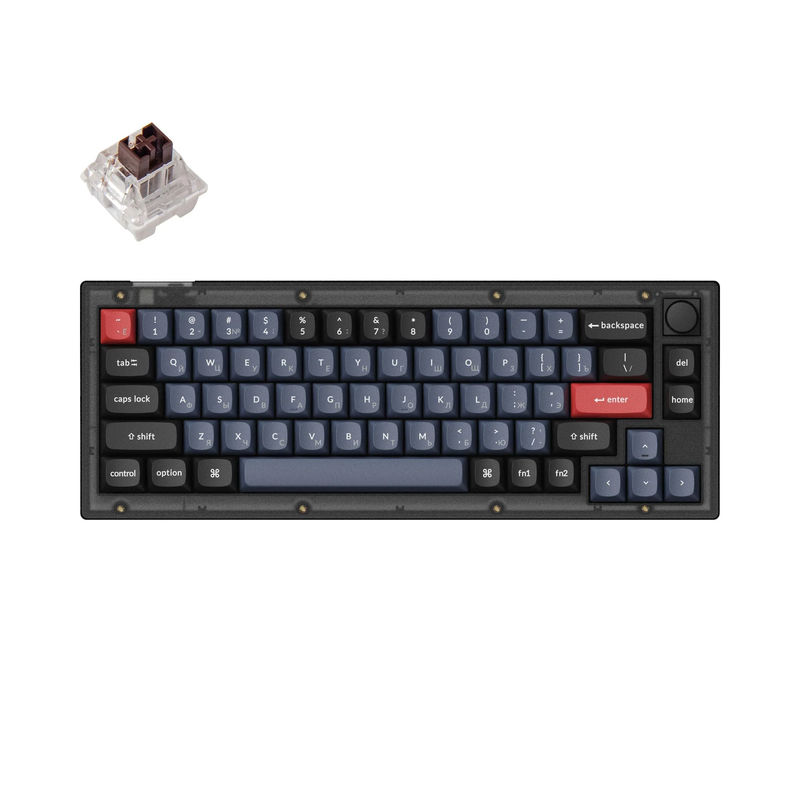 Keychron V2 QMK Custom Mechanical Keyboard Russian Layout - Type:Fully Assembled Knob (Frosted Black) - Layout Version:Russian-ANSI - Switches:Keychron K Pro Brown